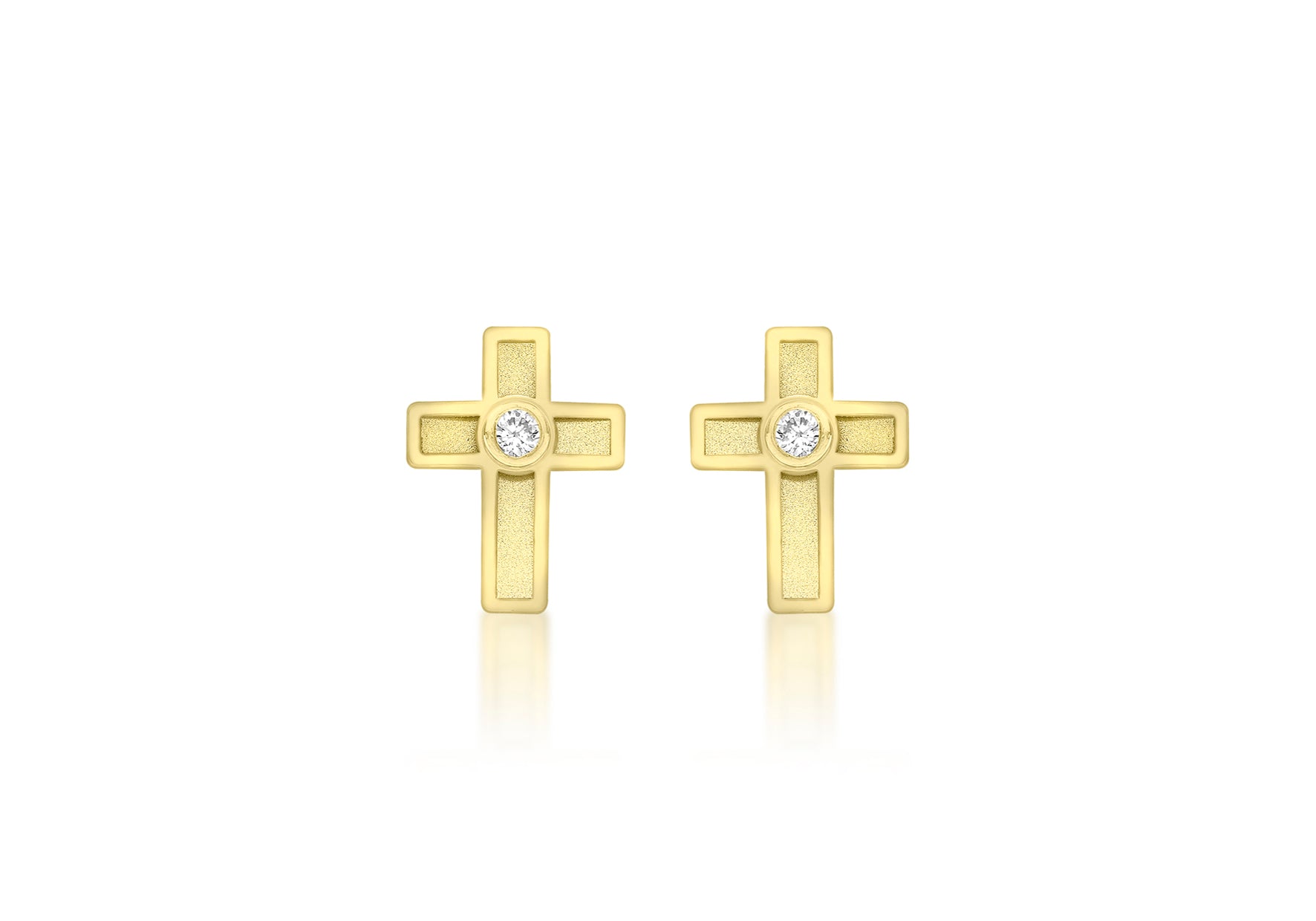 9ct Yellow Gold Zirconia  7.5mm x 10mm Cross Stud Earrings