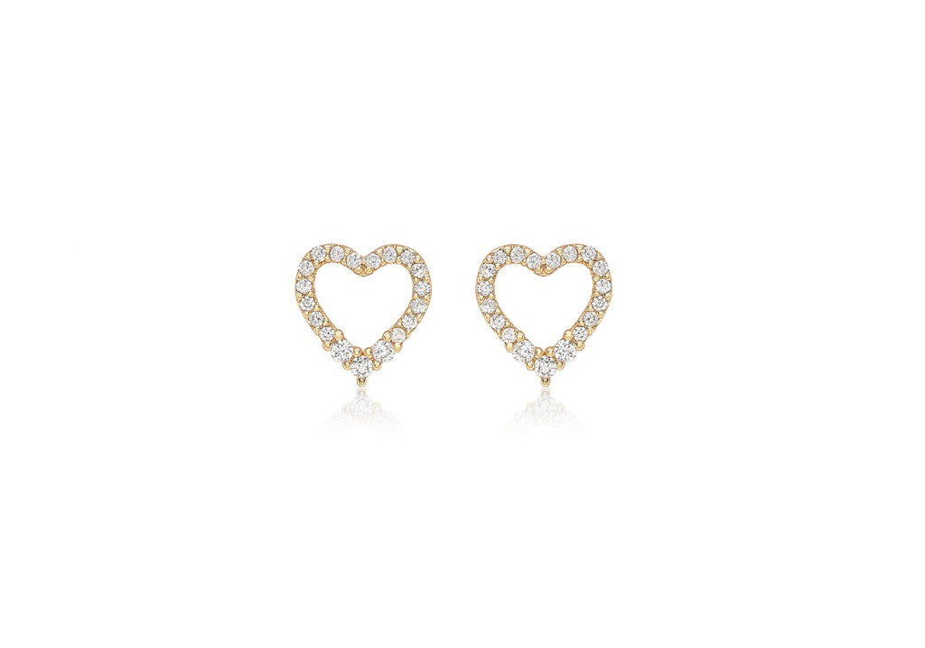 9ct Yellow Gold Graduated Zirconia  10.4mm x 10.8mm Heart Stud Earrings