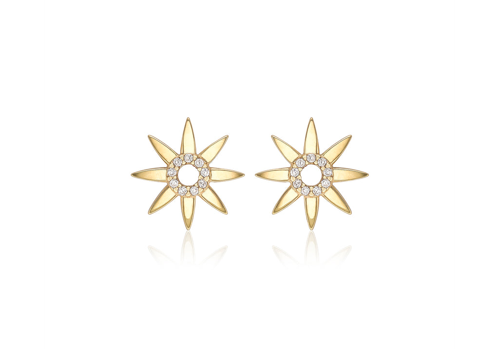 9ct Yellow Gold Zirconia  13.4mm Flower Stud Earrings
