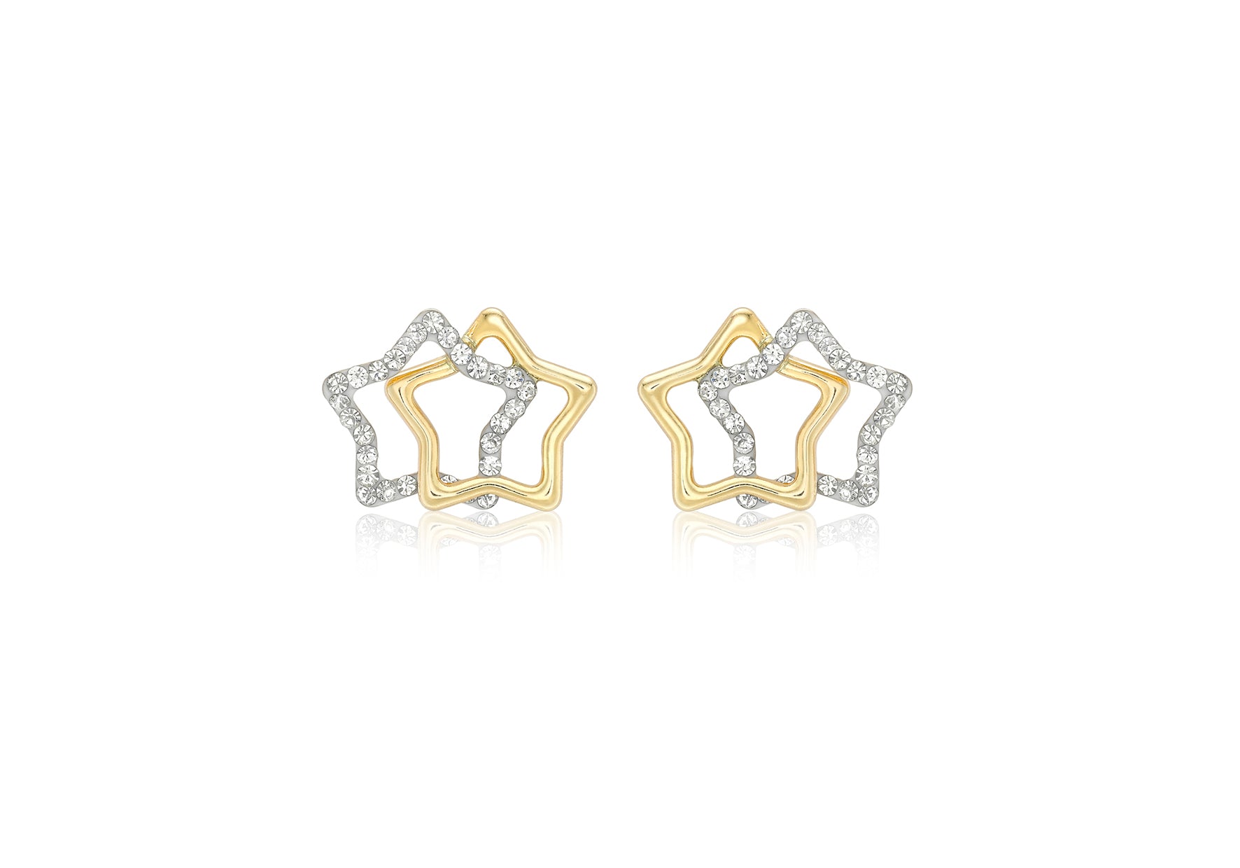 9ct Yellow Gold Crystal 13.4mm x 10mm Double Star Stud Earrings