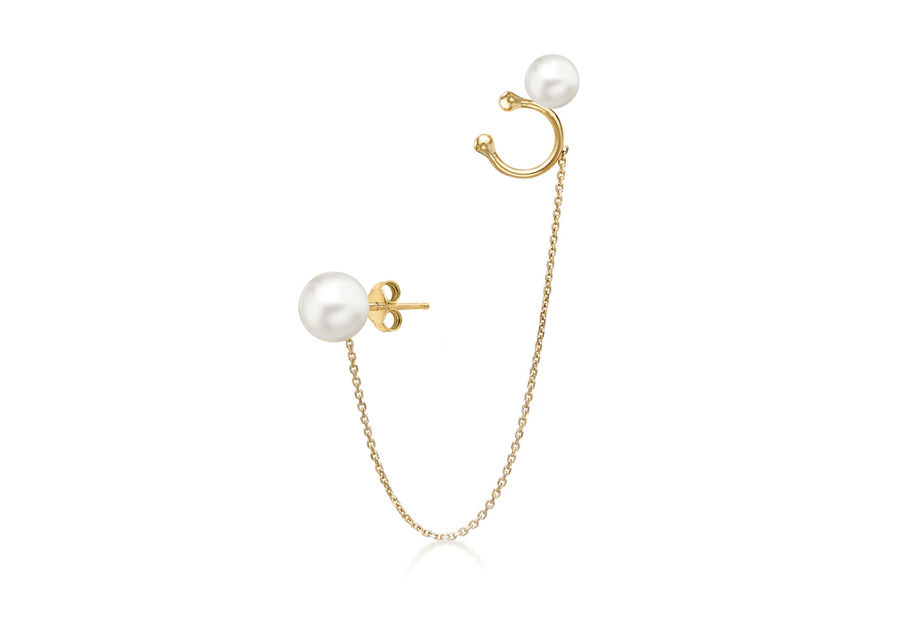 9ct Yellow Gold Freshwater Pearl Ear Cuff Stud Earrings
