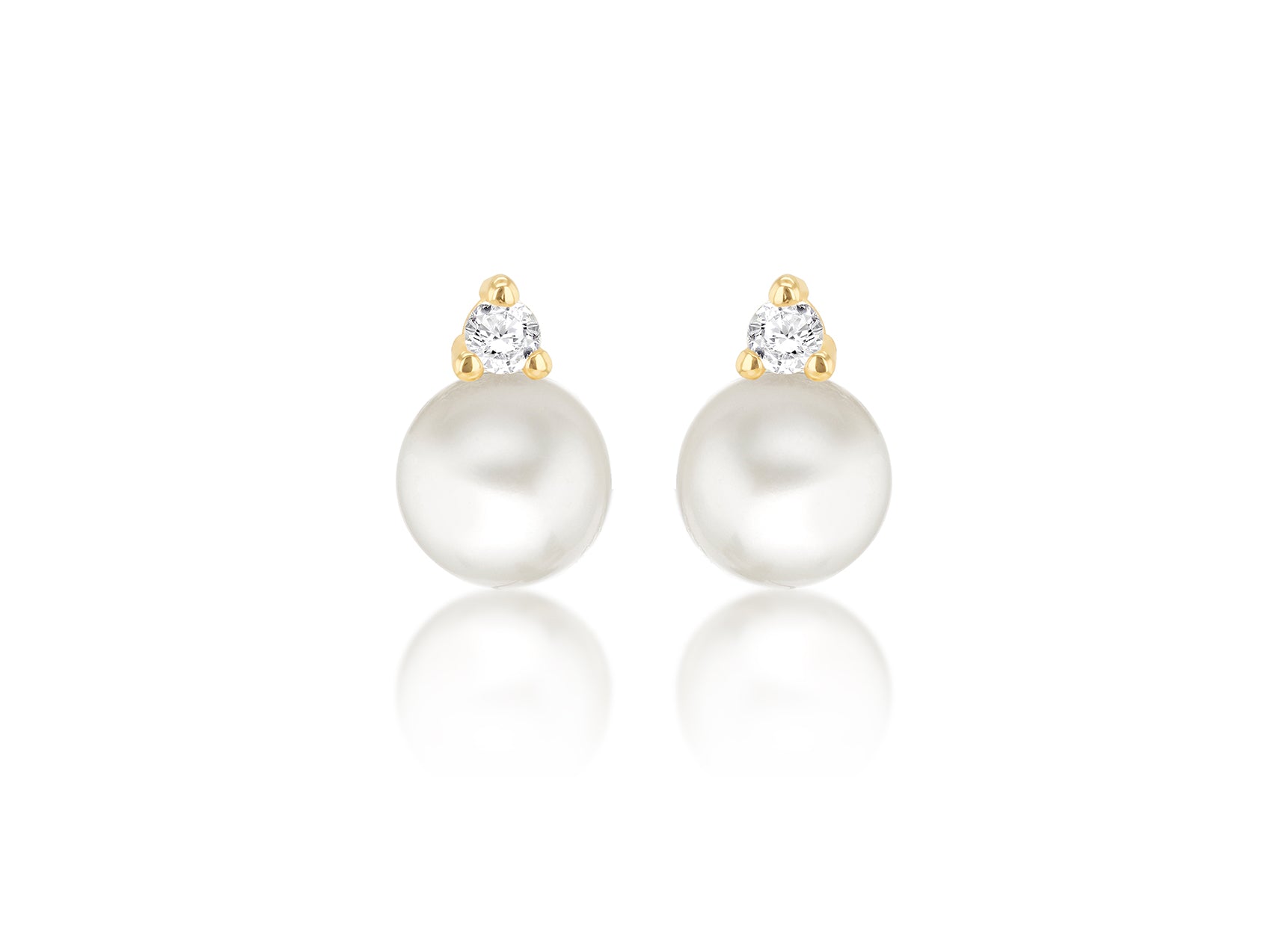 9ct Yellow Gold Freshwater Pearls & White Zirconia Stud Earrings