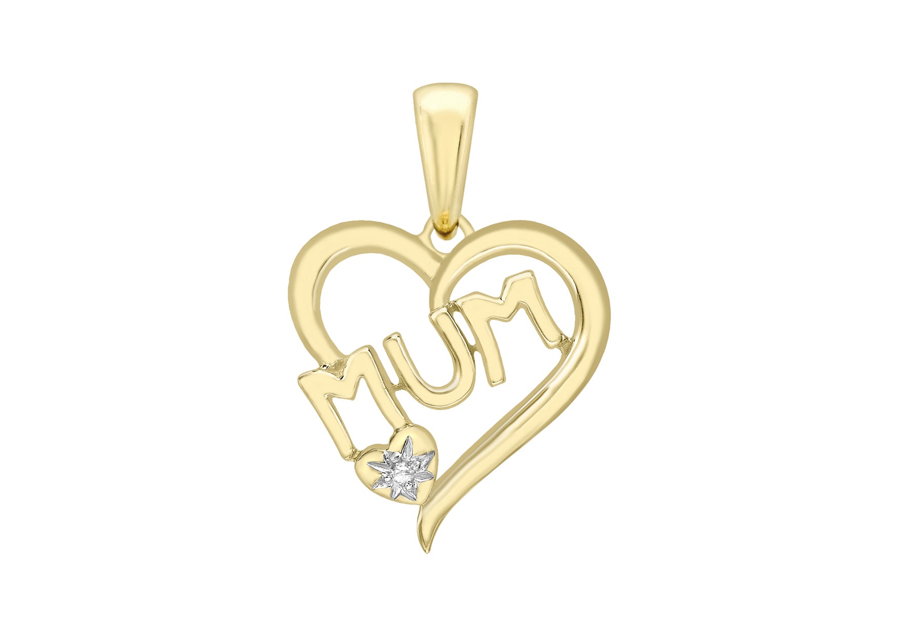 9ct Yellow Gold 0.01t Diamond Set 'Mum' Heart Pendant