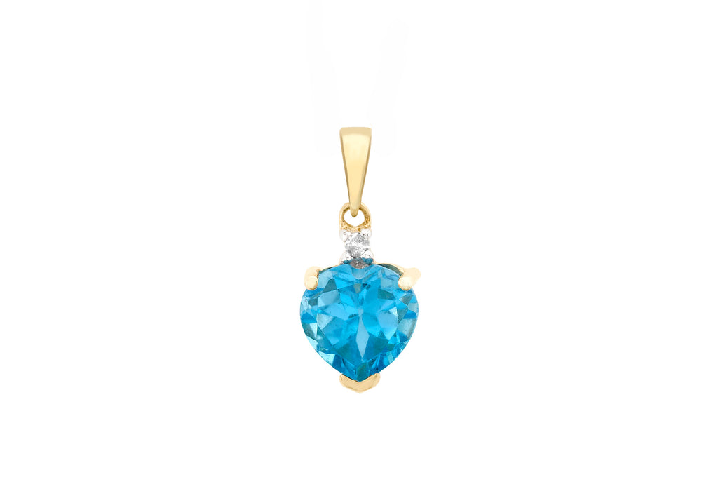 9ct Yellow Gold 0.01t Diamond and Blue Topaz Heart Pendant