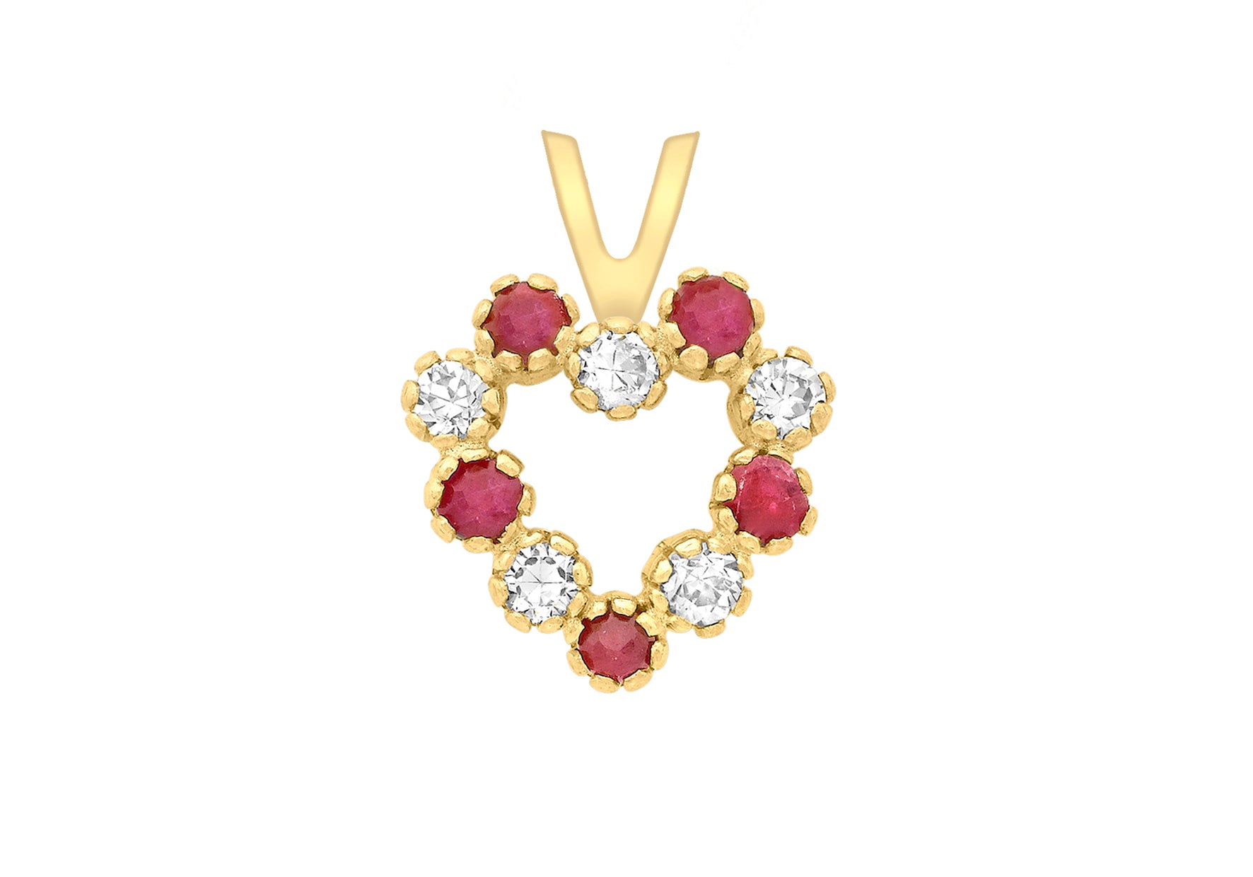 9ct Yellow Gold White and Red Zirconia  Heart Pendant