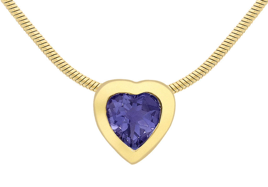 9ct Yellow Gold Blue Iolite Pendant on Snake Chain 41m/16"9