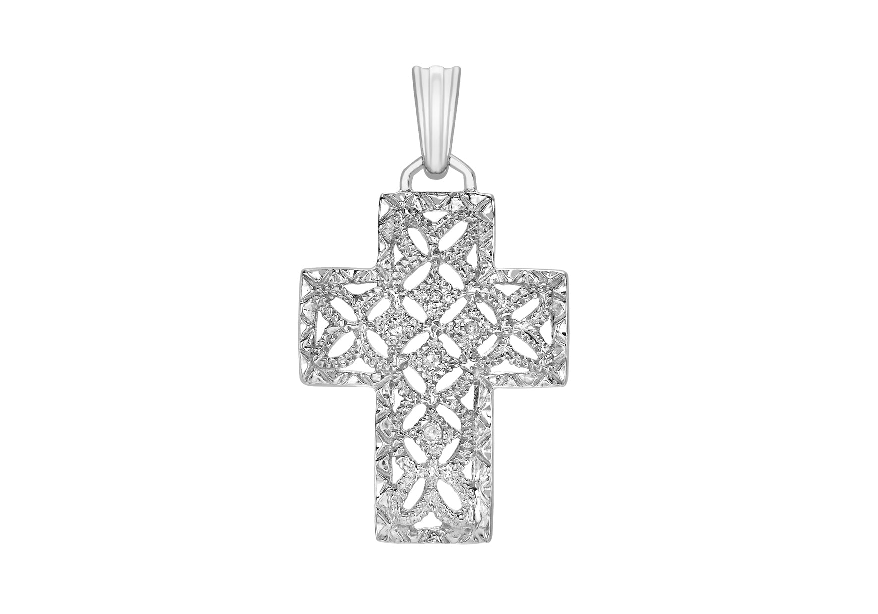 9ct White Gold 0.04t Diamond Filigree Cross Pendant