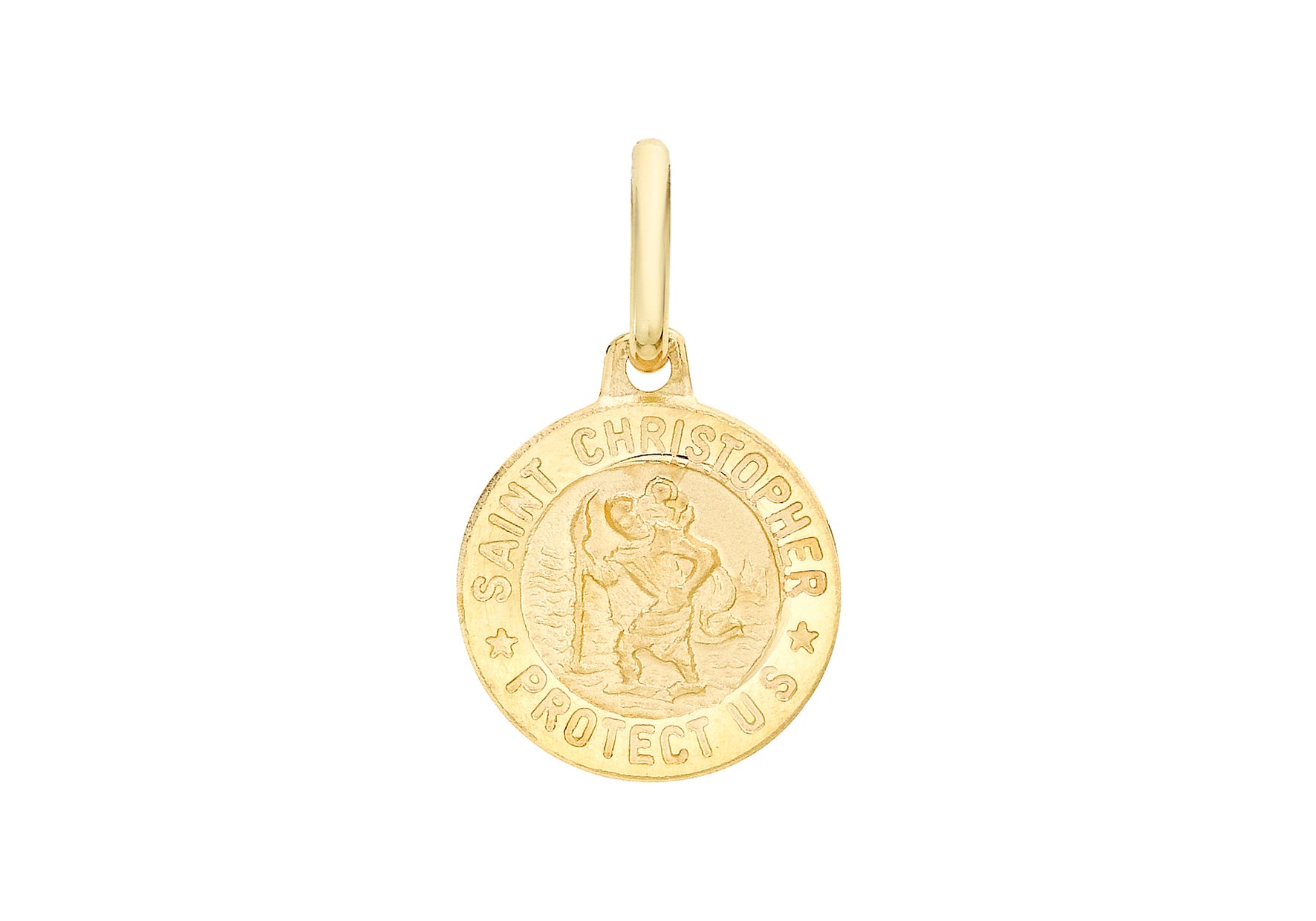 9ct Yellow Gold St Christopher Round Medal Satin Pendant