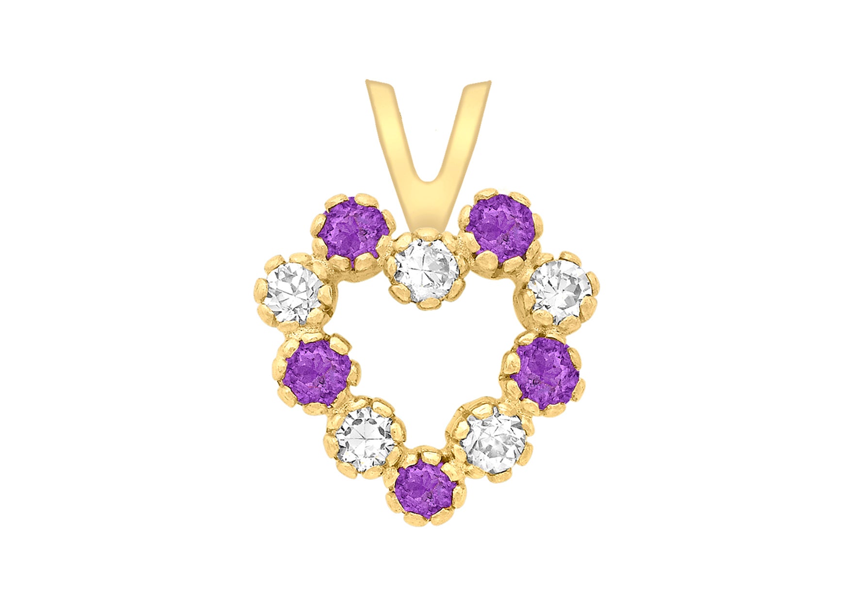 9ct Yellow Gold White and Purple Zirconia  Heart Pendant