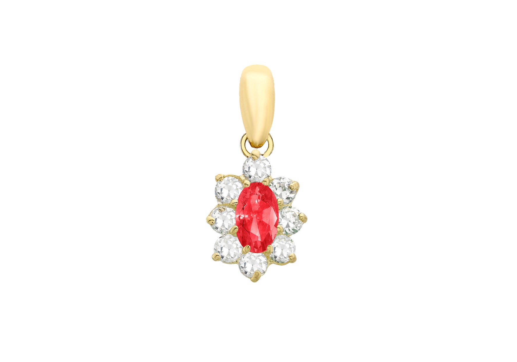 9ct Yellow Gold Oval Red and White Zirconia  8mm x 16mm Pendant