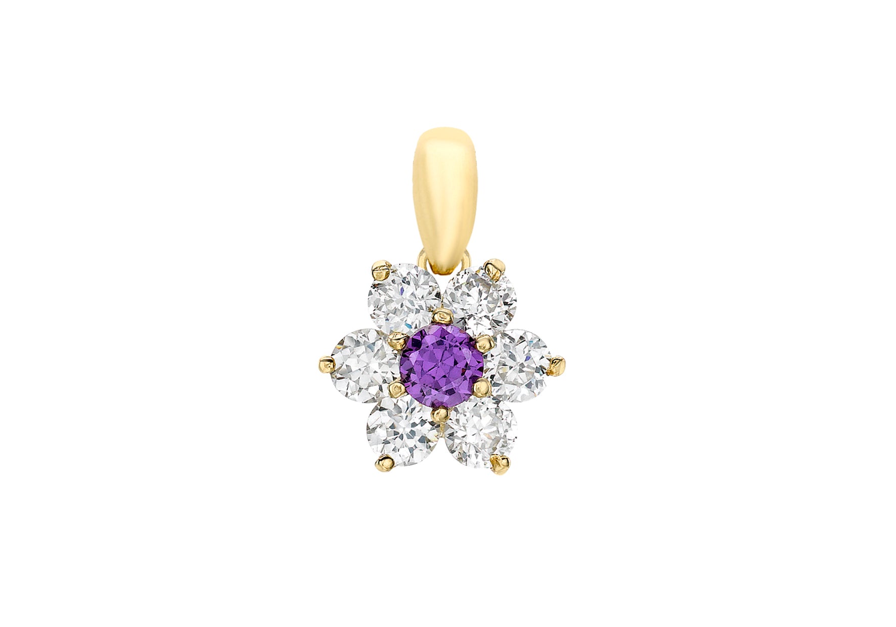 9ct Yellow Gold Purple and White Zirconia  Flower Cluster Pendant