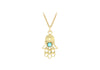 9ct Yellow Gold Turquoise 12.6mm x 26.5mm Hamsa Hand Pendant