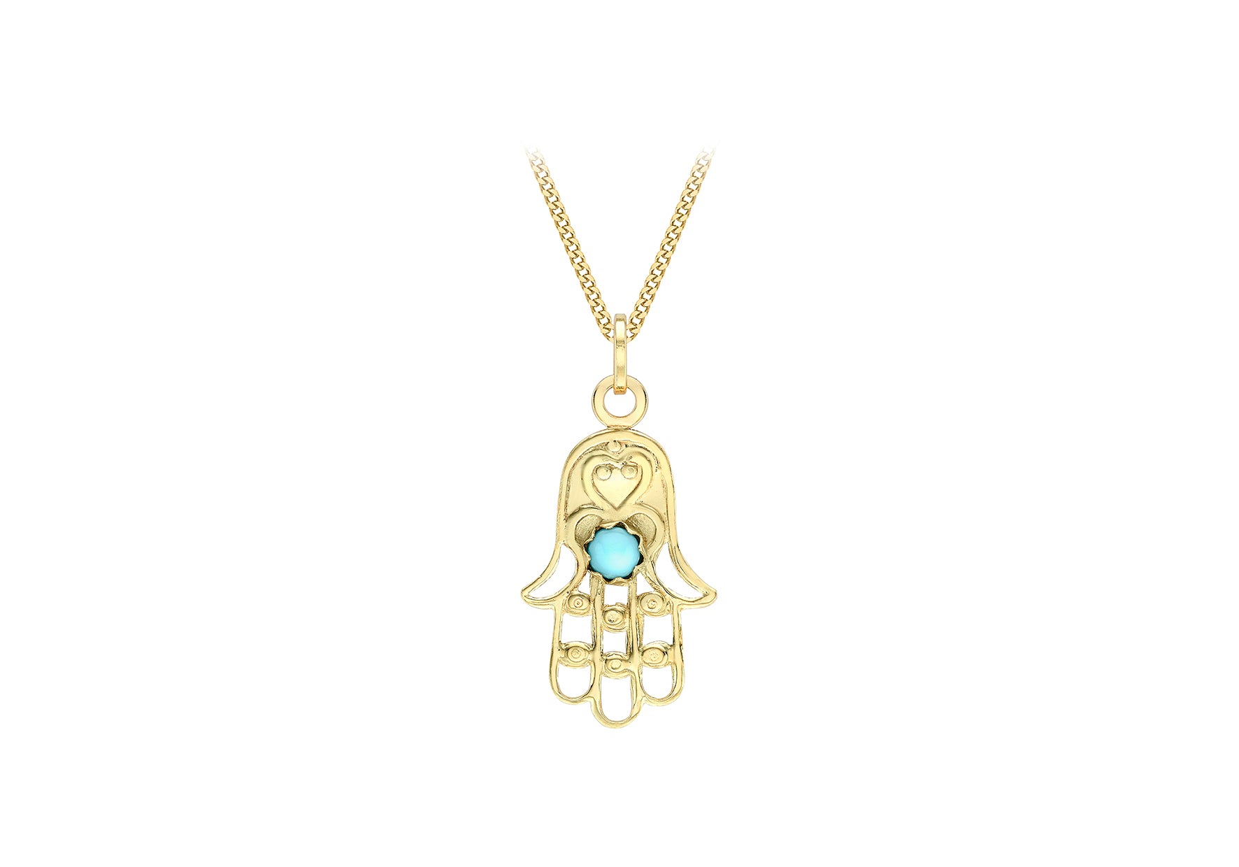 9ct Yellow Gold Turquoise 12.6mm x 26.5mm Hamsa Hand Pendant