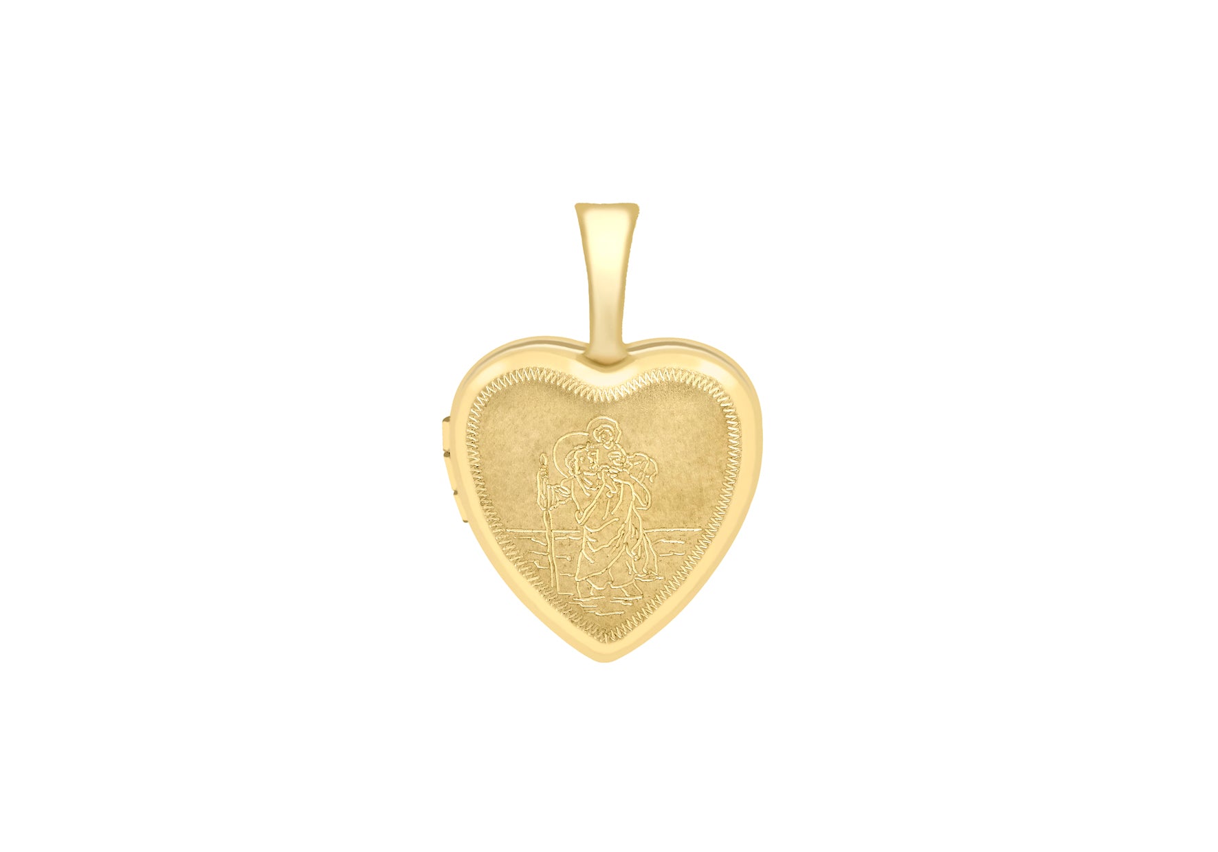 9ct Yellow Gold Small Etched St Christopher Heart Locket
