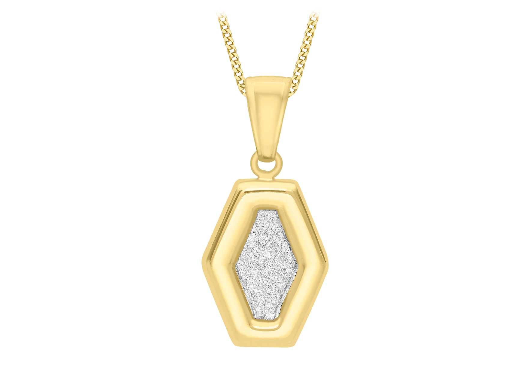 9ct Yellow Gold 10.5mm x 22.5mm Irregular Hexagon Stardust Pendant