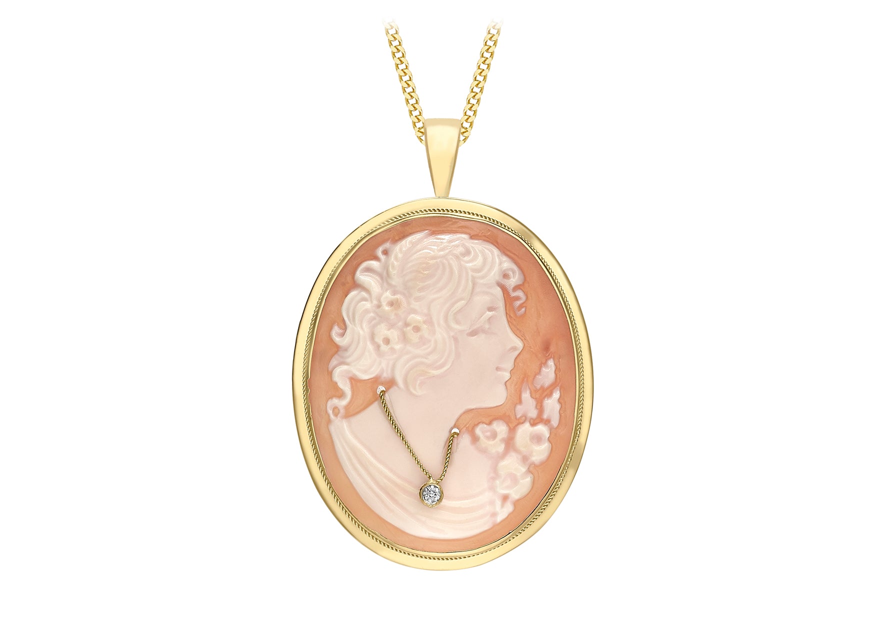 9ct Yellow Gold 0.01ct Diamond Cameo Pendant & Brooch