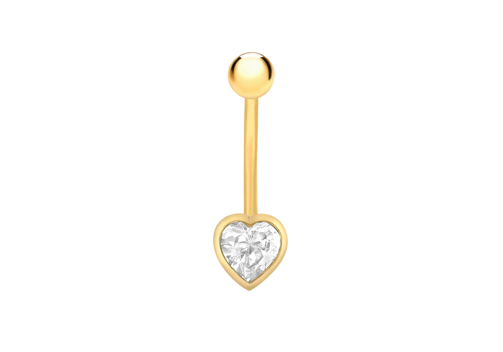 9ct Yellow Gold Zirconia  Heart Belly Bar9