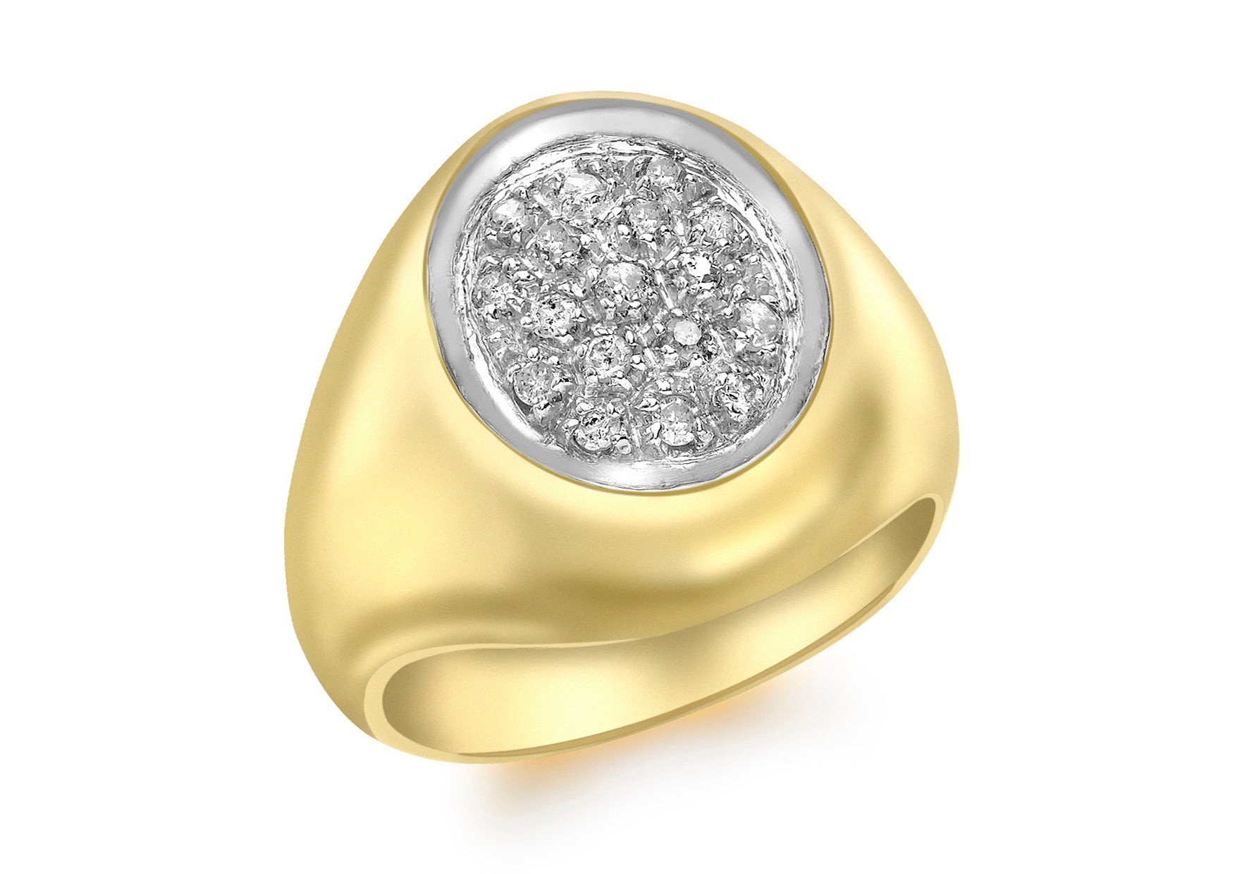 9ct Yellow Gold 0.25t Pave Set Diamond Oval Men's Ring