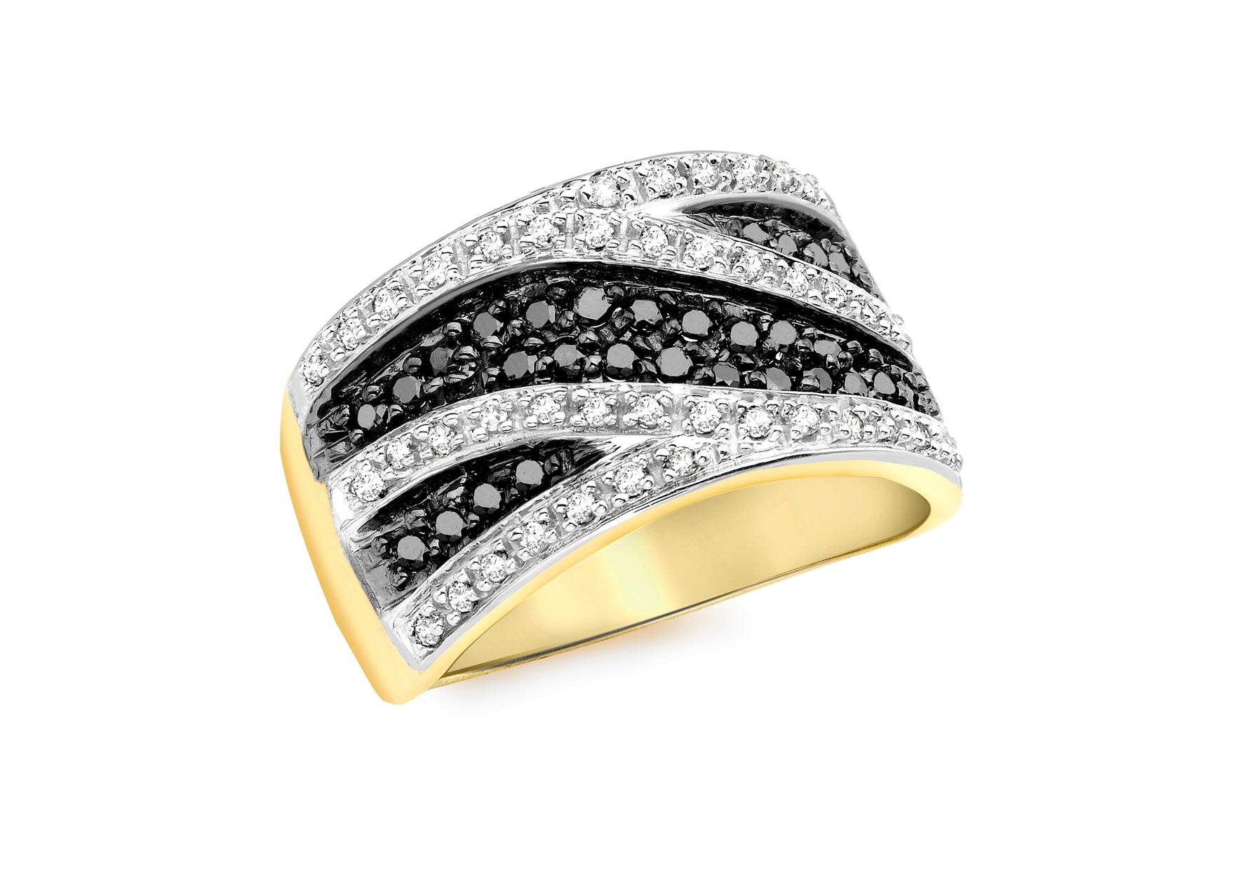 9ct Yellow Gold 0.50ct Pave Set Black and White Diamond Ring