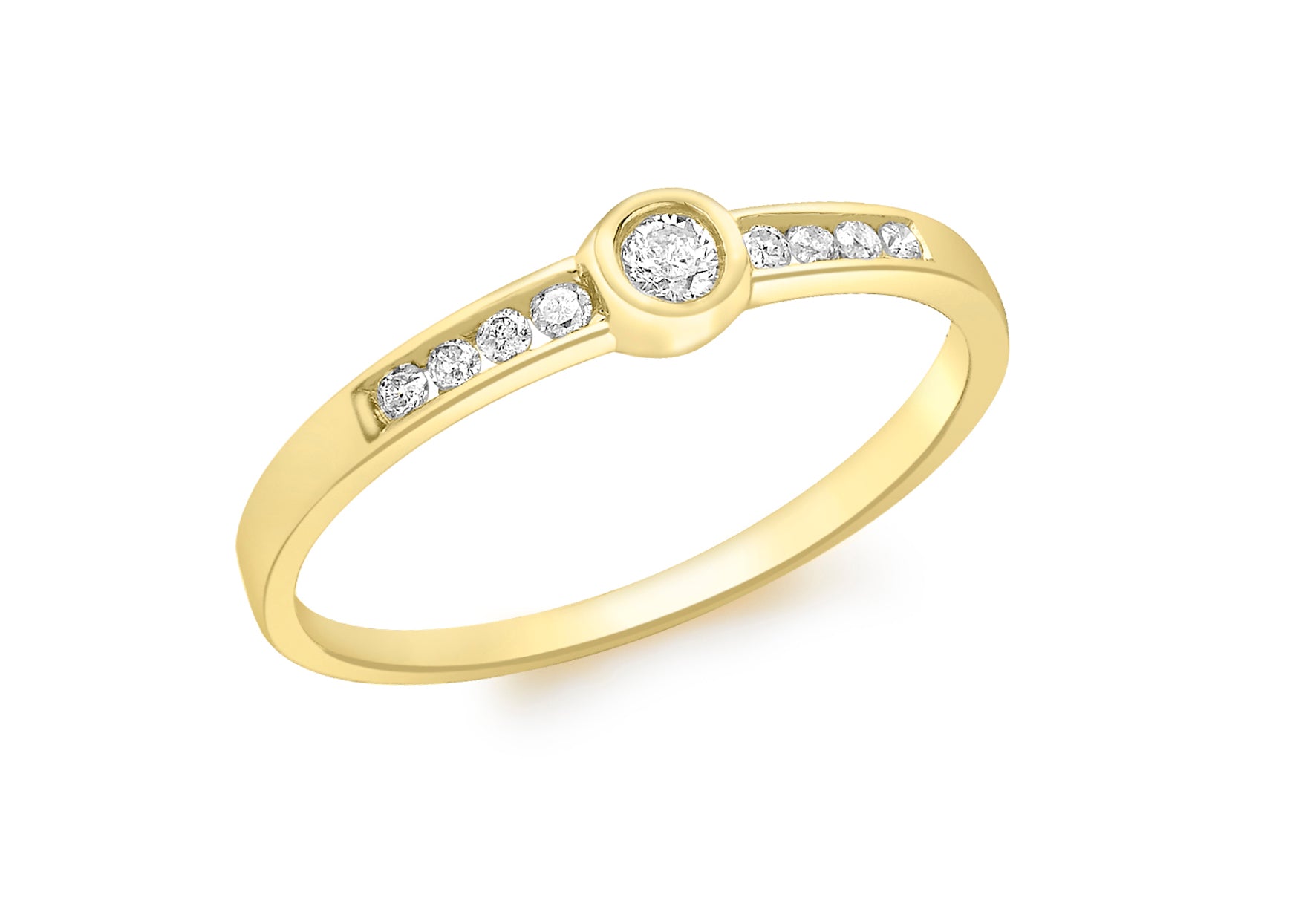 9ct Yellow Gold 0.12t Diamond Rubover Set Ring