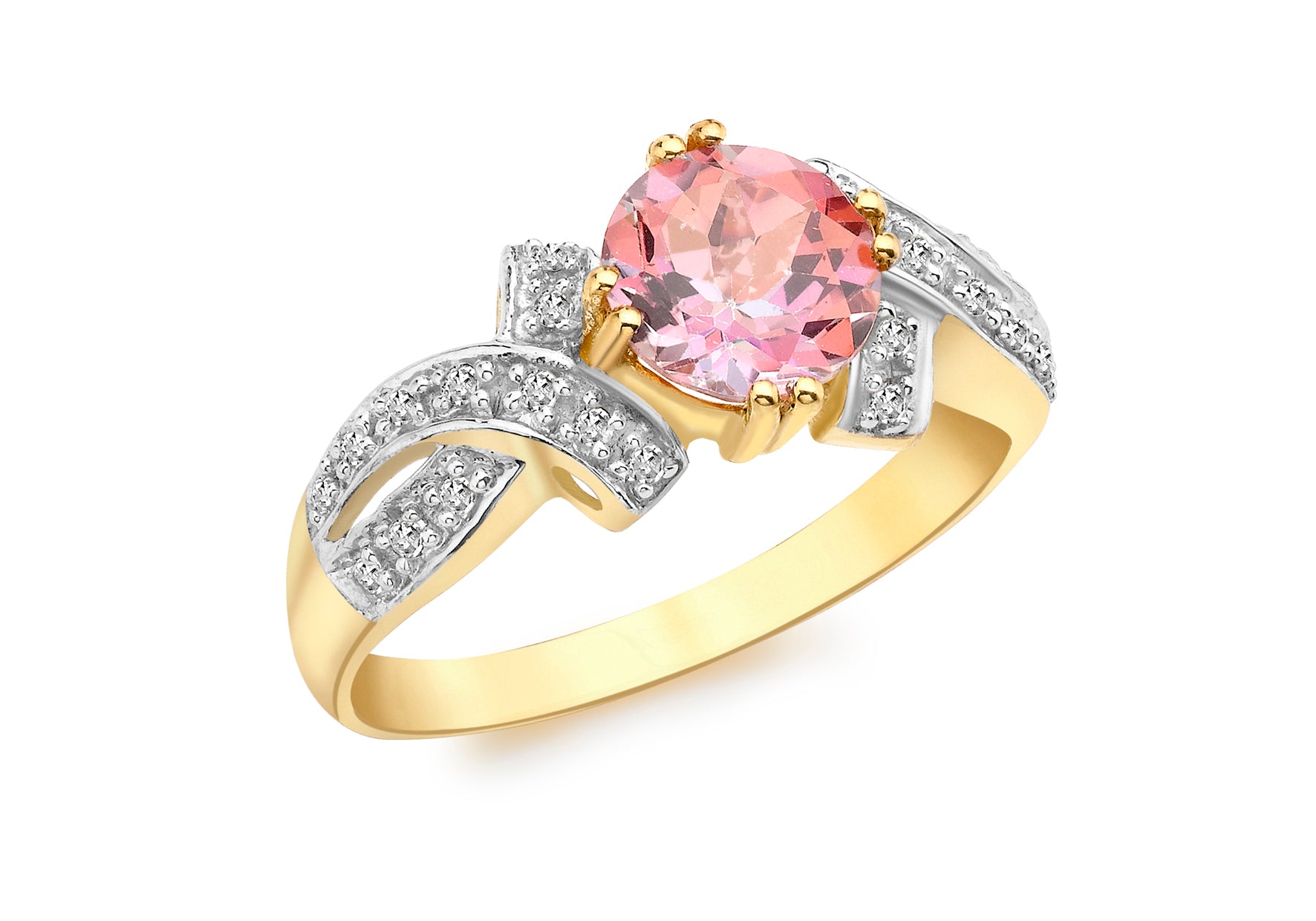 9ct Yellow Gold 0.12t Diamond and Azoti Estasy Topaz and Ring