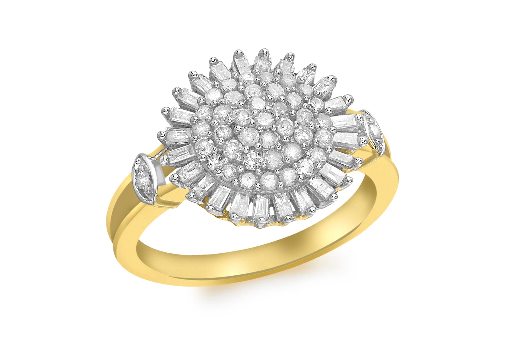 9ct Yellow Gold 0.50ct Round and Baguette Cut Diamond Ring