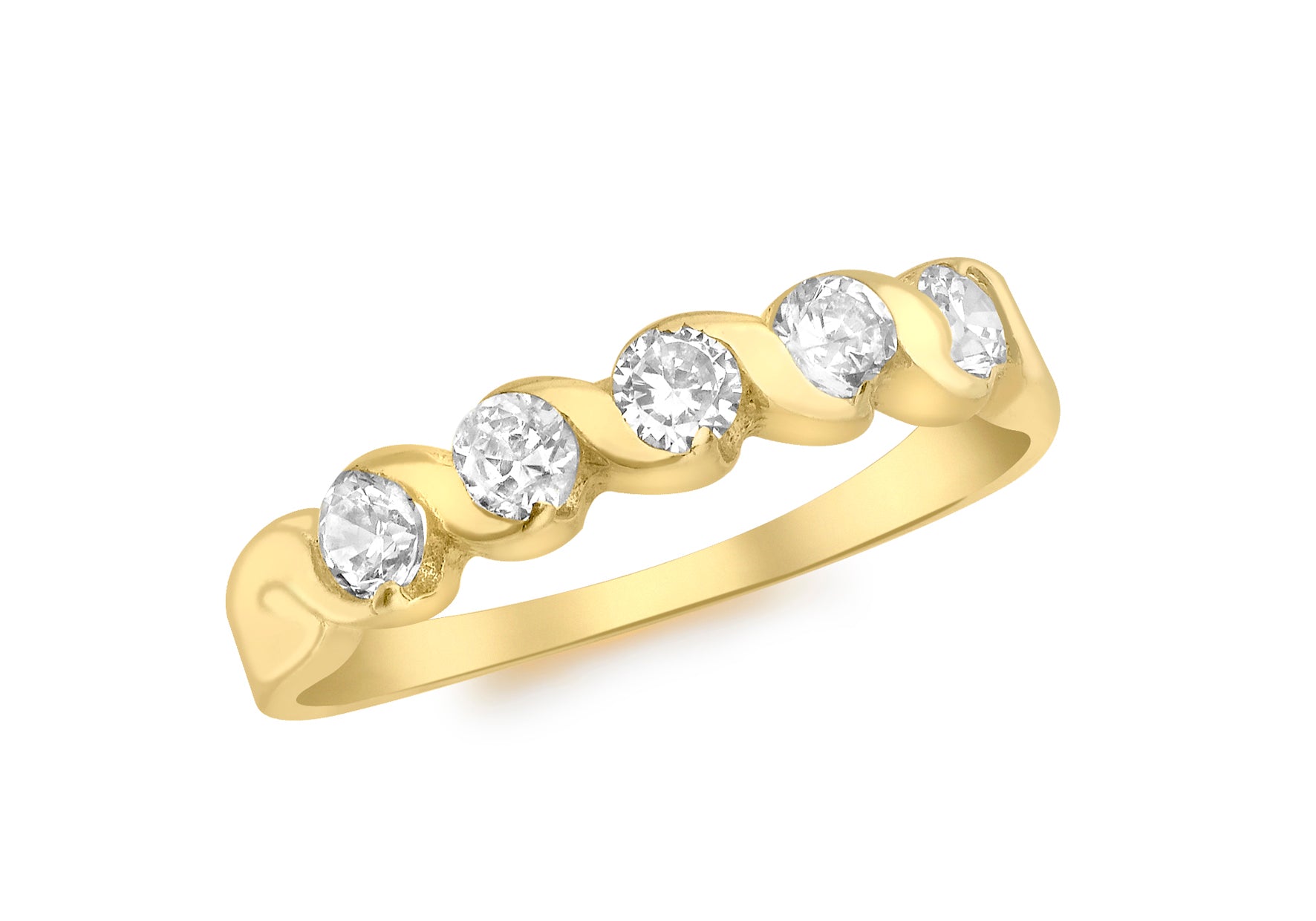 9ct Yellow Gold 5-Zirconia  Intertwining Ring
