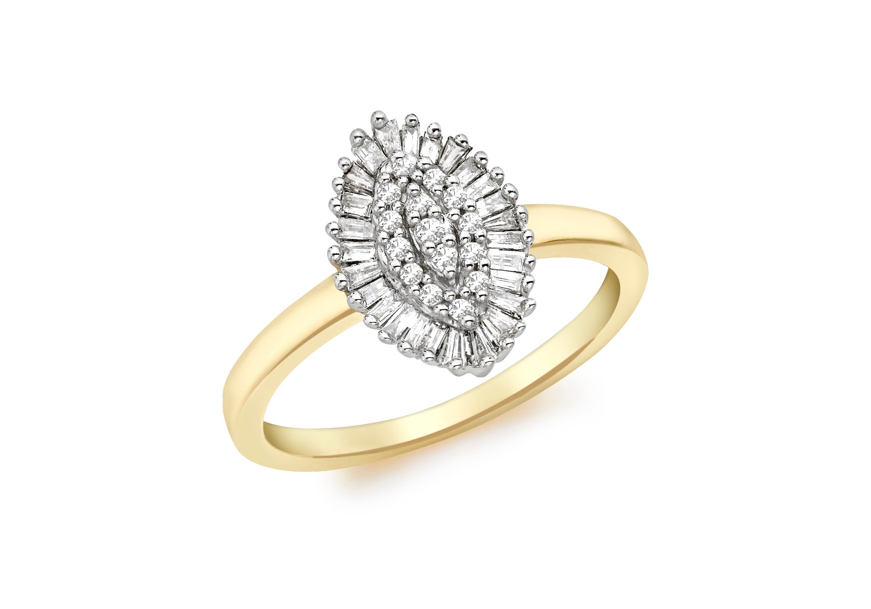 9ct Yellow Gold 0.25t Diamond Marquise Cluster Ring
