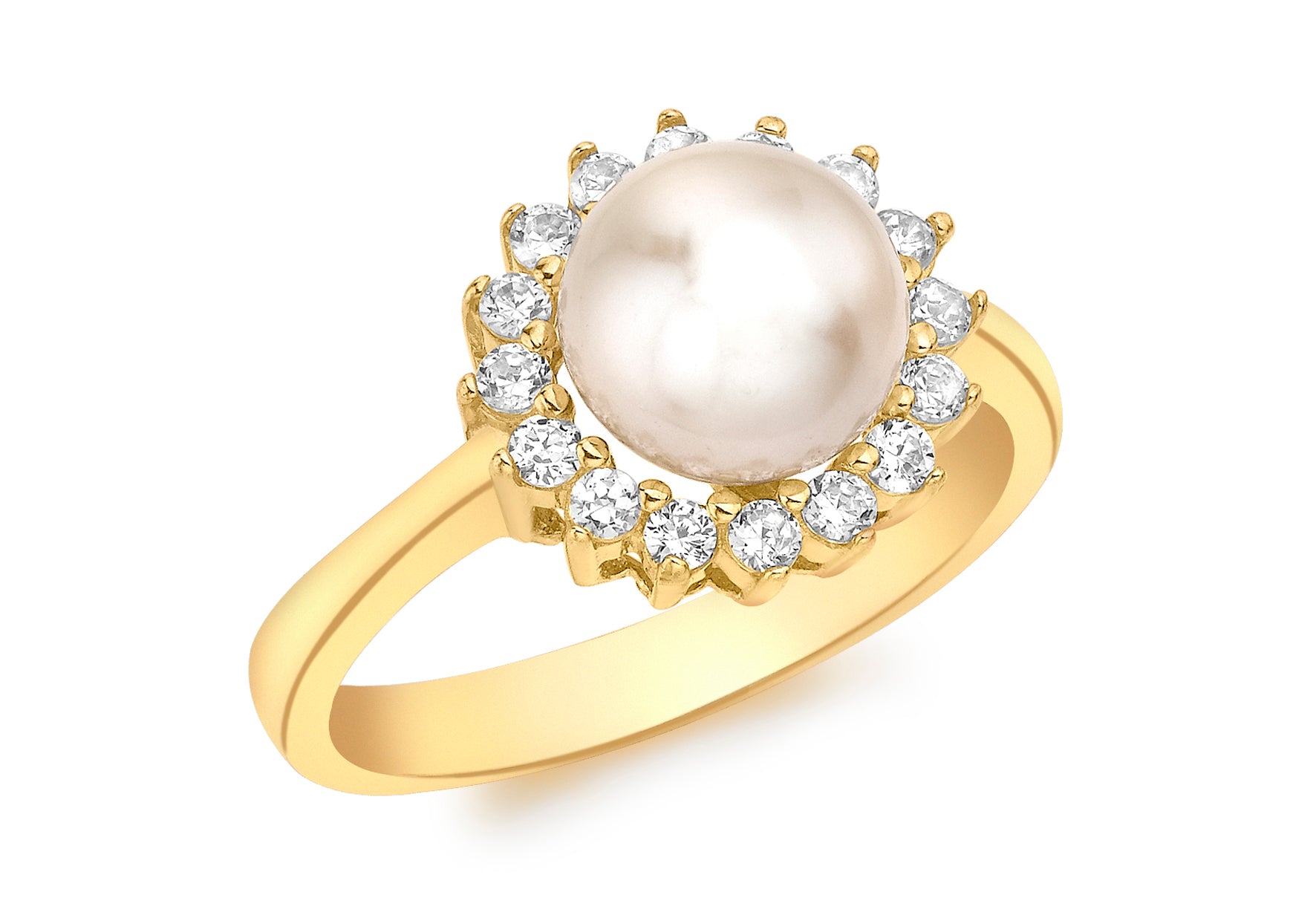 9ct Yellow Gold Zirconia  and Pearl Ring