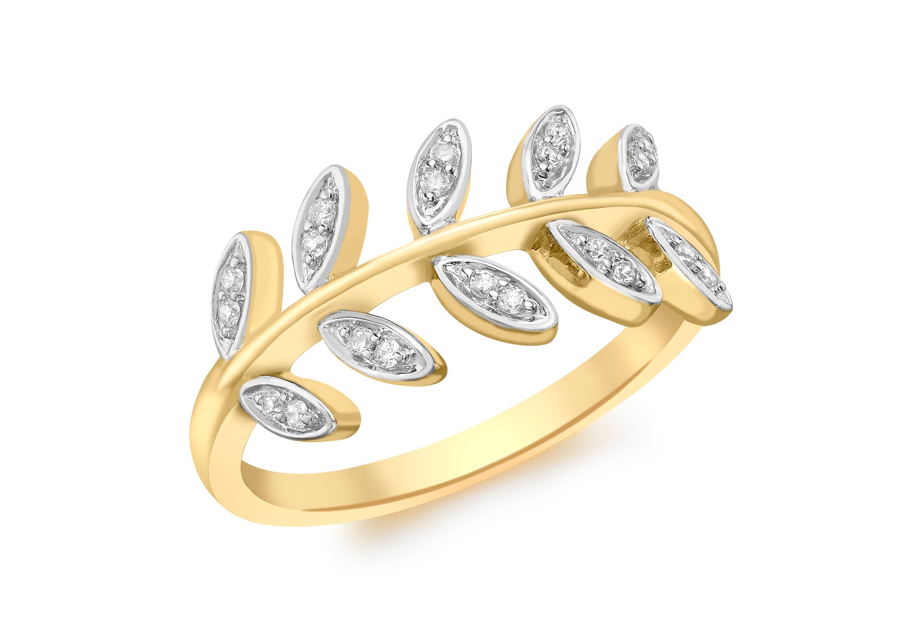 9ct Yellow Gold Zirconia  Leaves Ring