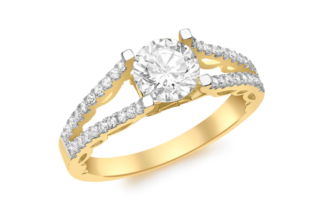 9ct Yellow Gold Zirconia  Patterned Shoulder Ring