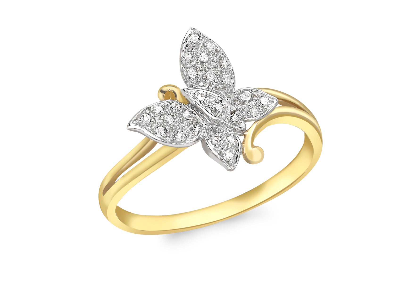 9ct Yellow Gold 0.11ct Diamond Butterfly Ring