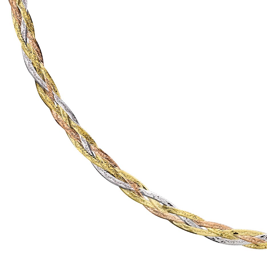 9ct 3-Tone Gold 3-Plait Textured Herringbone Necklace