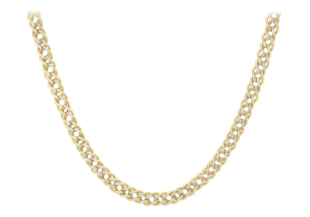 9ct Two-Tone Gold Diamond Cut Double Curb Chain