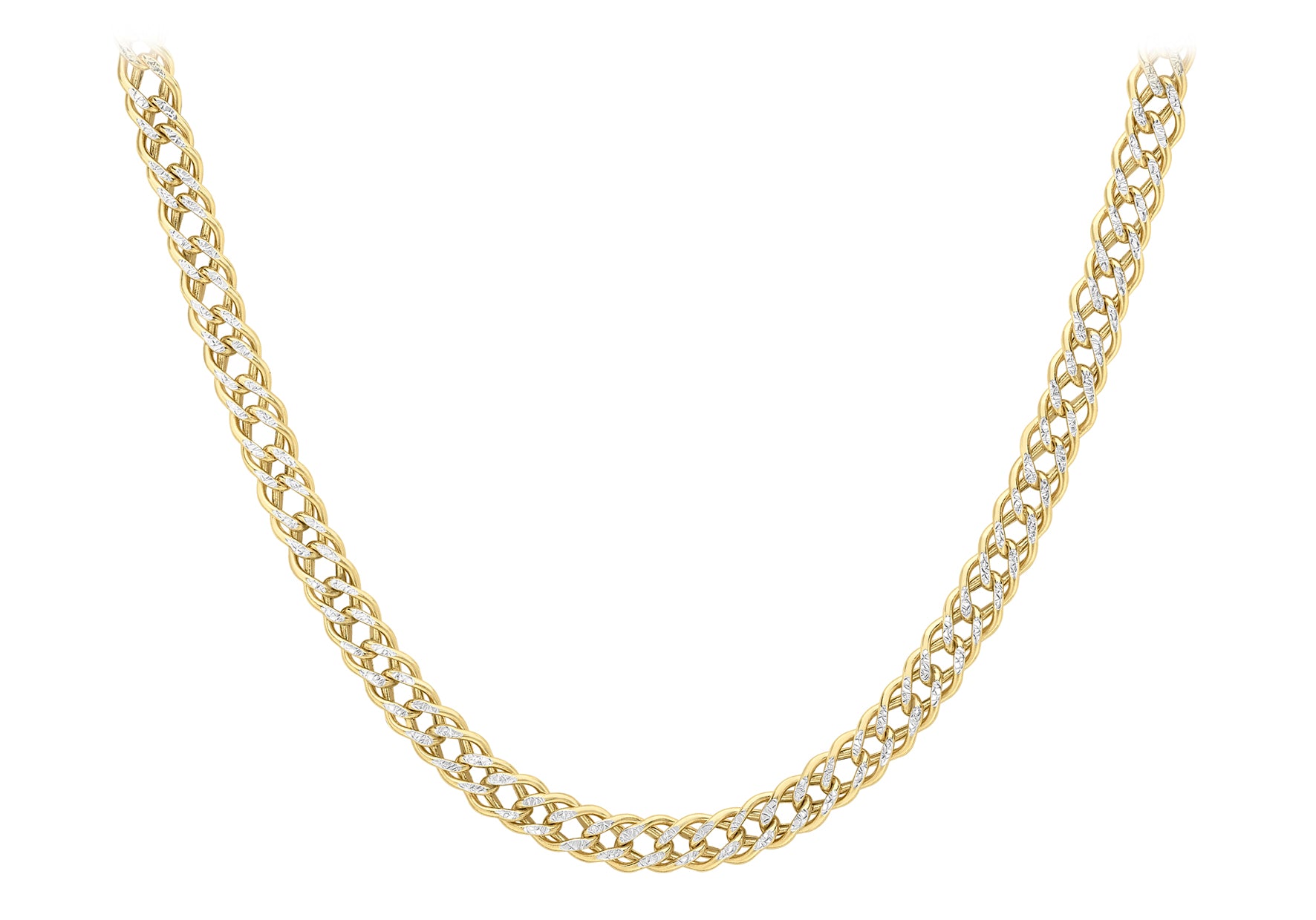9ct Two-Tone Gold Diamond Cut Double Curb Chain