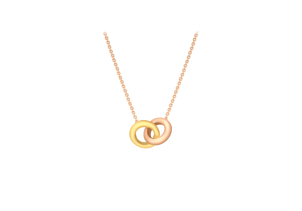 9ct 2-Colour Gold Double-Rings Pendant Adjustable Necklet 