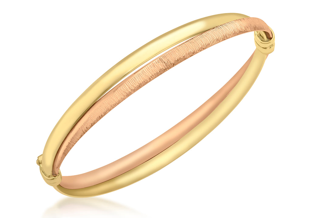 9ct 2-Colour Gold Diamond Cut and Polished Bangle