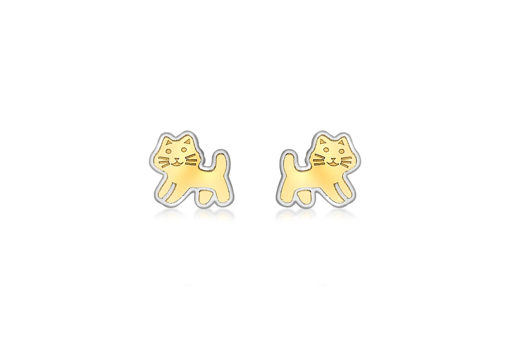 9ct 2-Tone Gold Standing Cat Stud Earrings