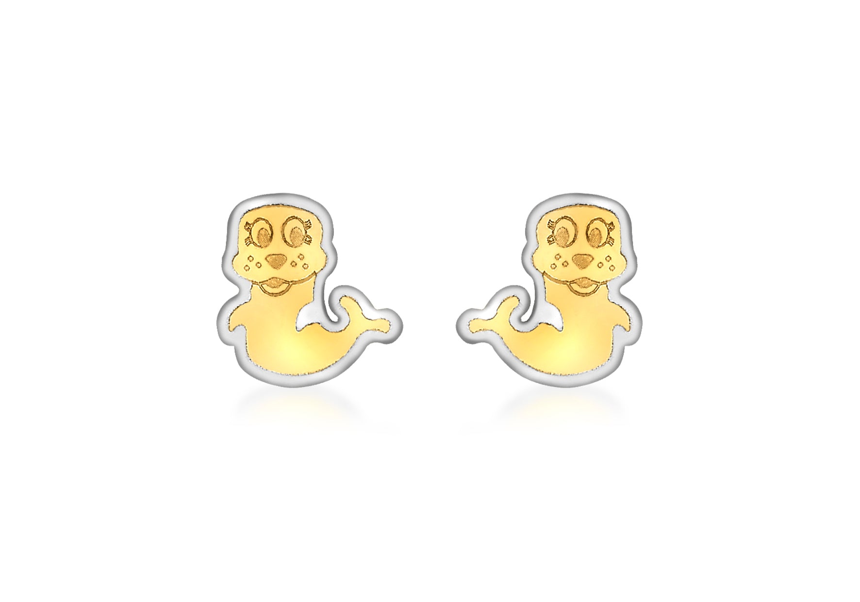 9ct 2-Colour Gold Seal Stud Earrings