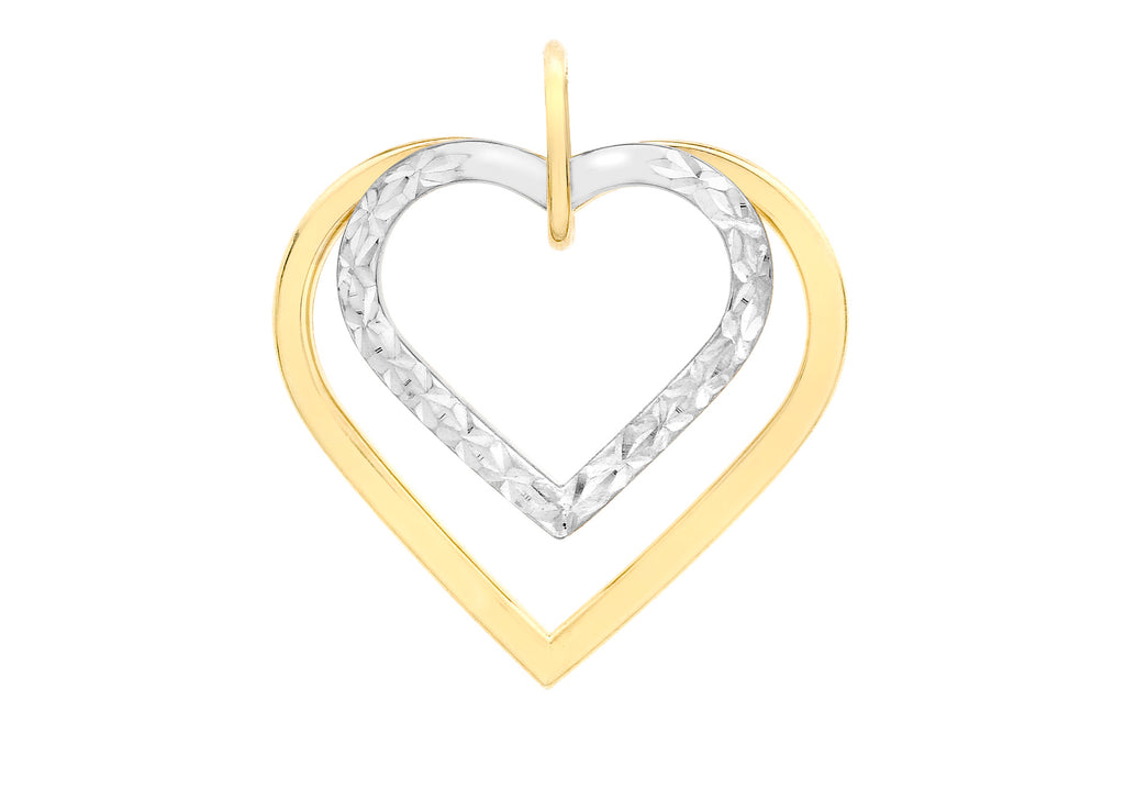 9ct 2-Colour Gold Diamond Cut Double-Heart Pendant