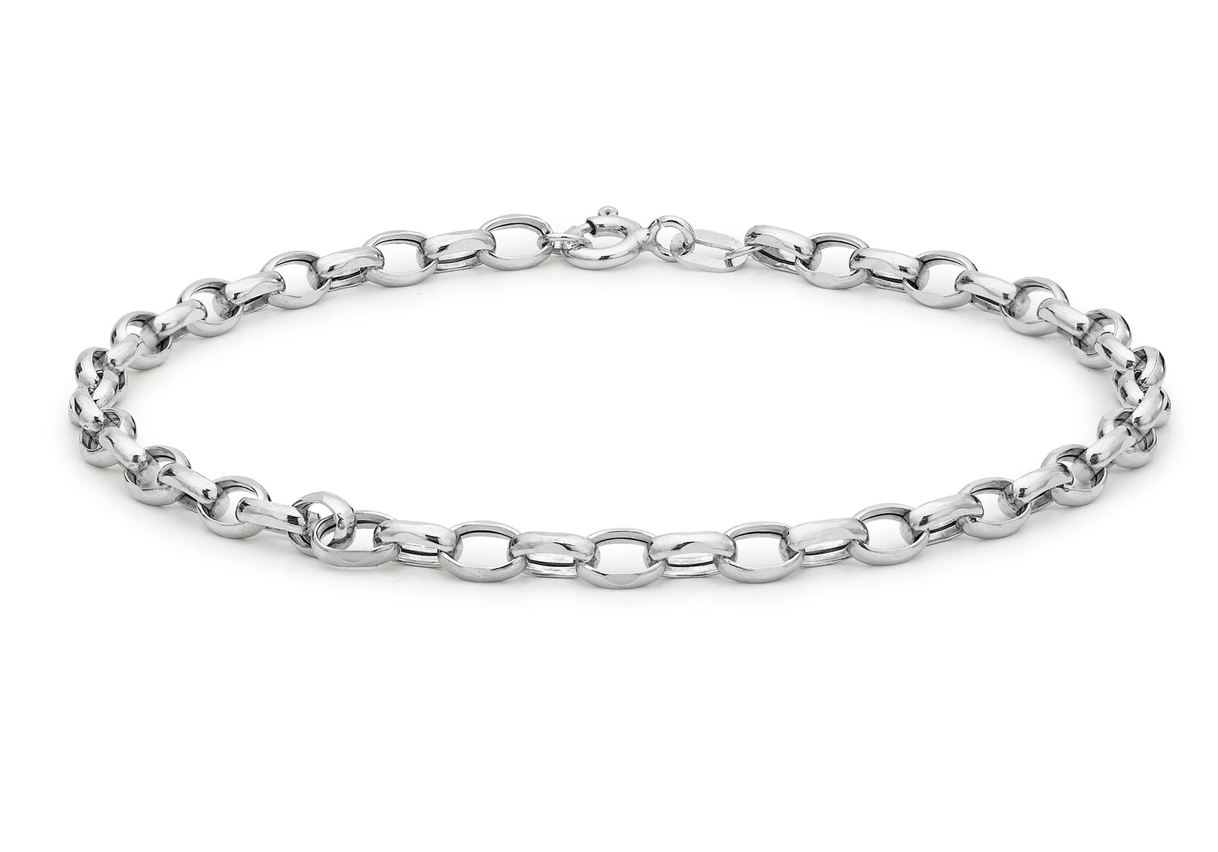 9ct White Gold Hollow Oval Belcher  Bracelet 19m/7.5"9