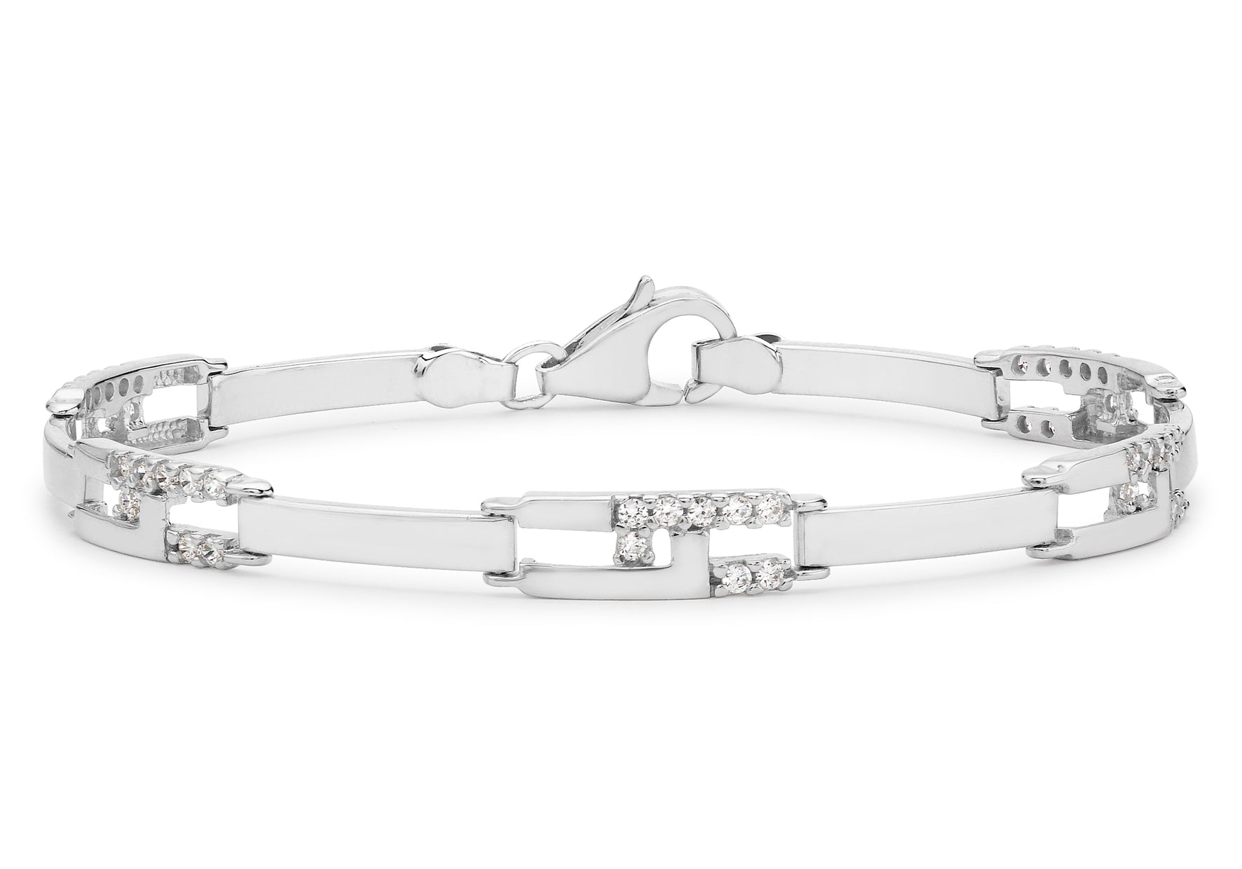 9ct White Gold Zirconia  Rectangular Link Bracelet 19m/7.5"9