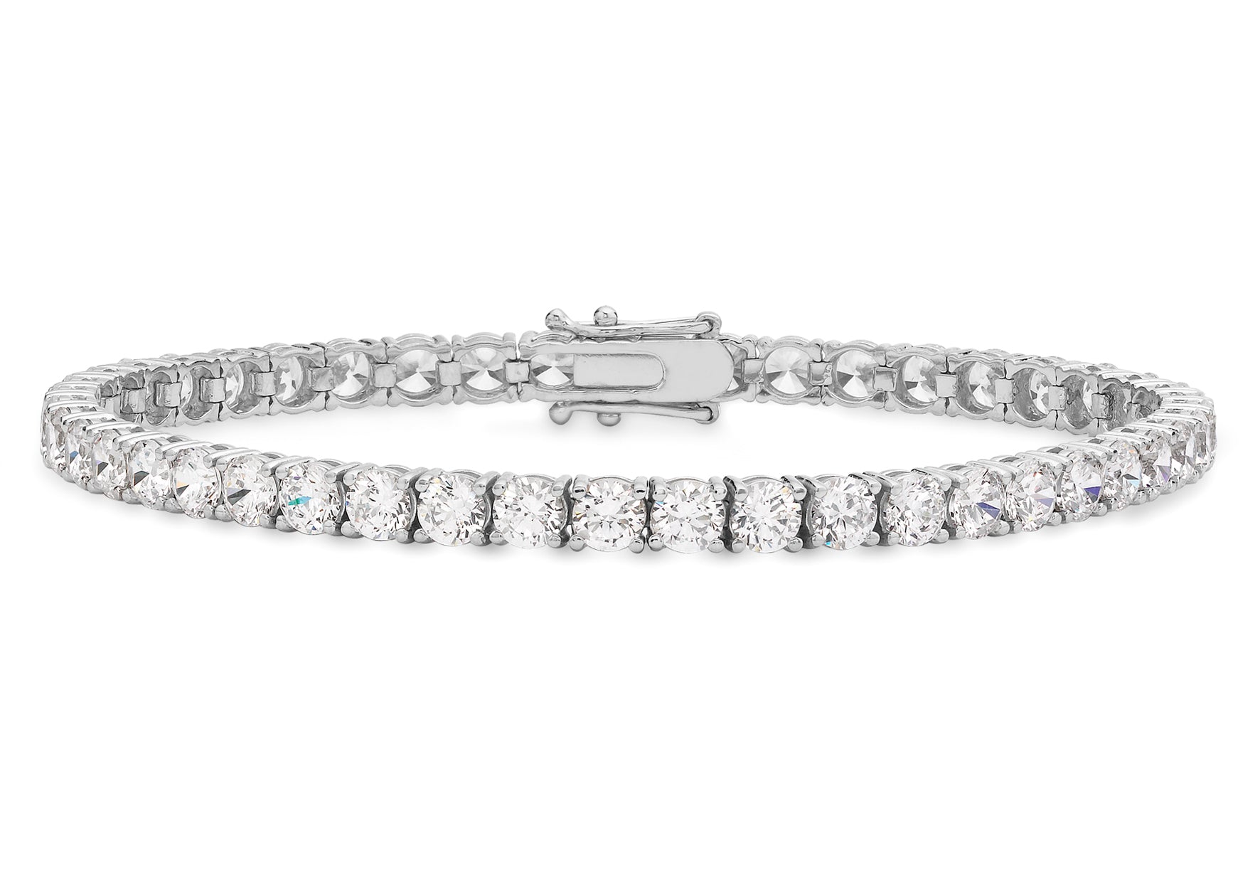 9ct White Gold 4mm Round Zirconia  Tennis Bracelet 19m/7.5"9