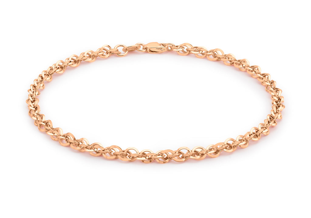9ct Rose Gold 60 Diamond Cut Prince of Wales Bracelet 19m/7.5"9