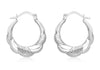 9ct White Gold 19mm x 22mm Patterned Sallop-Edge Creole Earrings