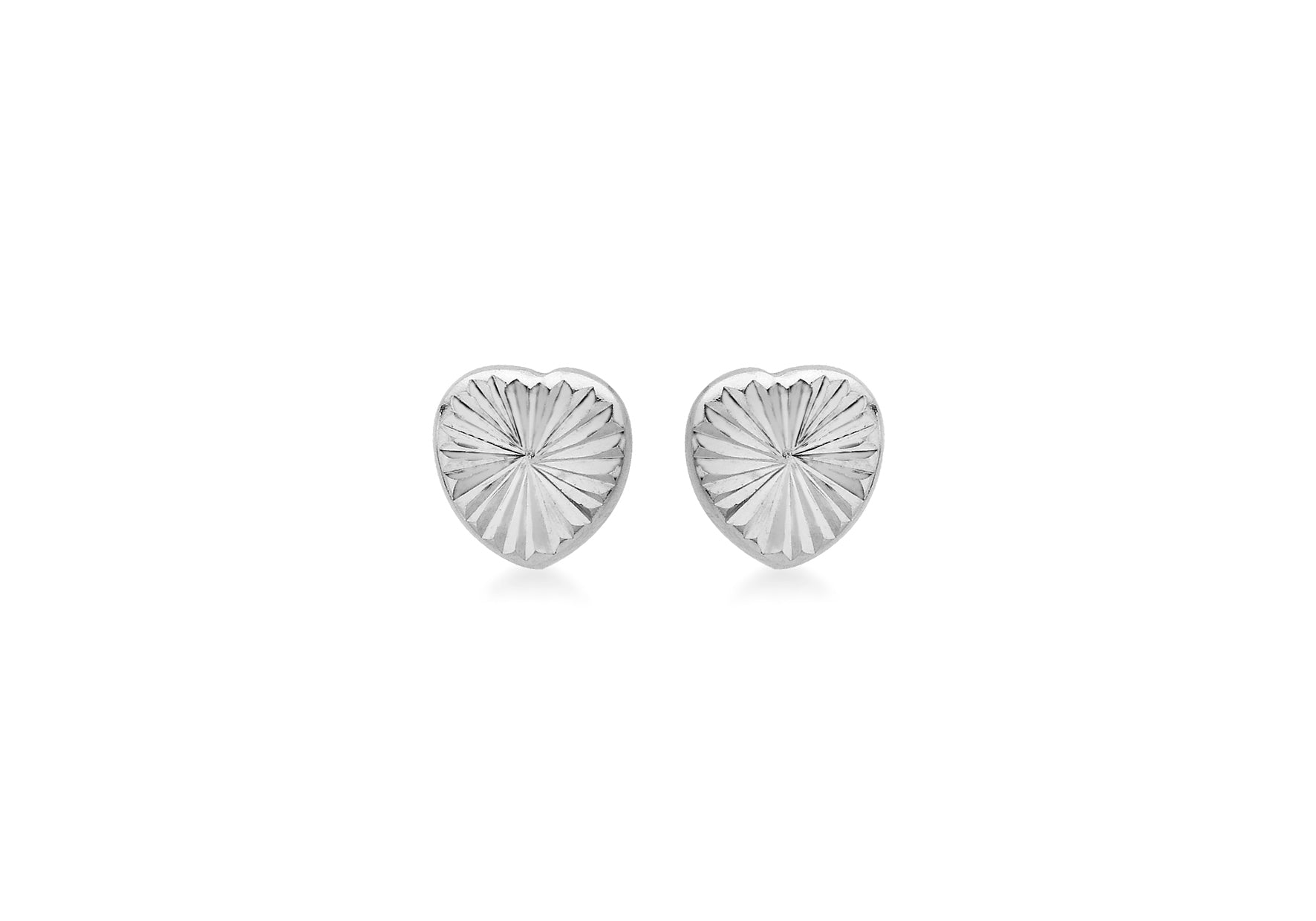 9ct White Gold 6mm x 6mm Diamond Cut Heart Stud Earrings