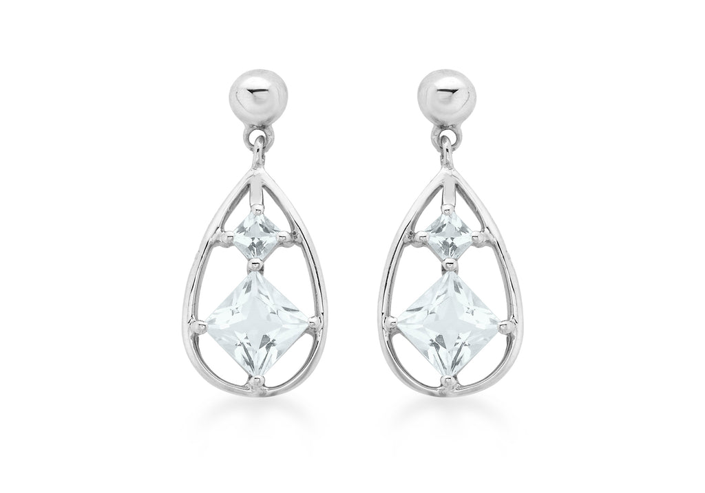 9ct White Gold Aquamarine Drop Earrings