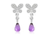 9ct White Gold 0.18ct Diamond Butterfly Amethyst Drop Earrings