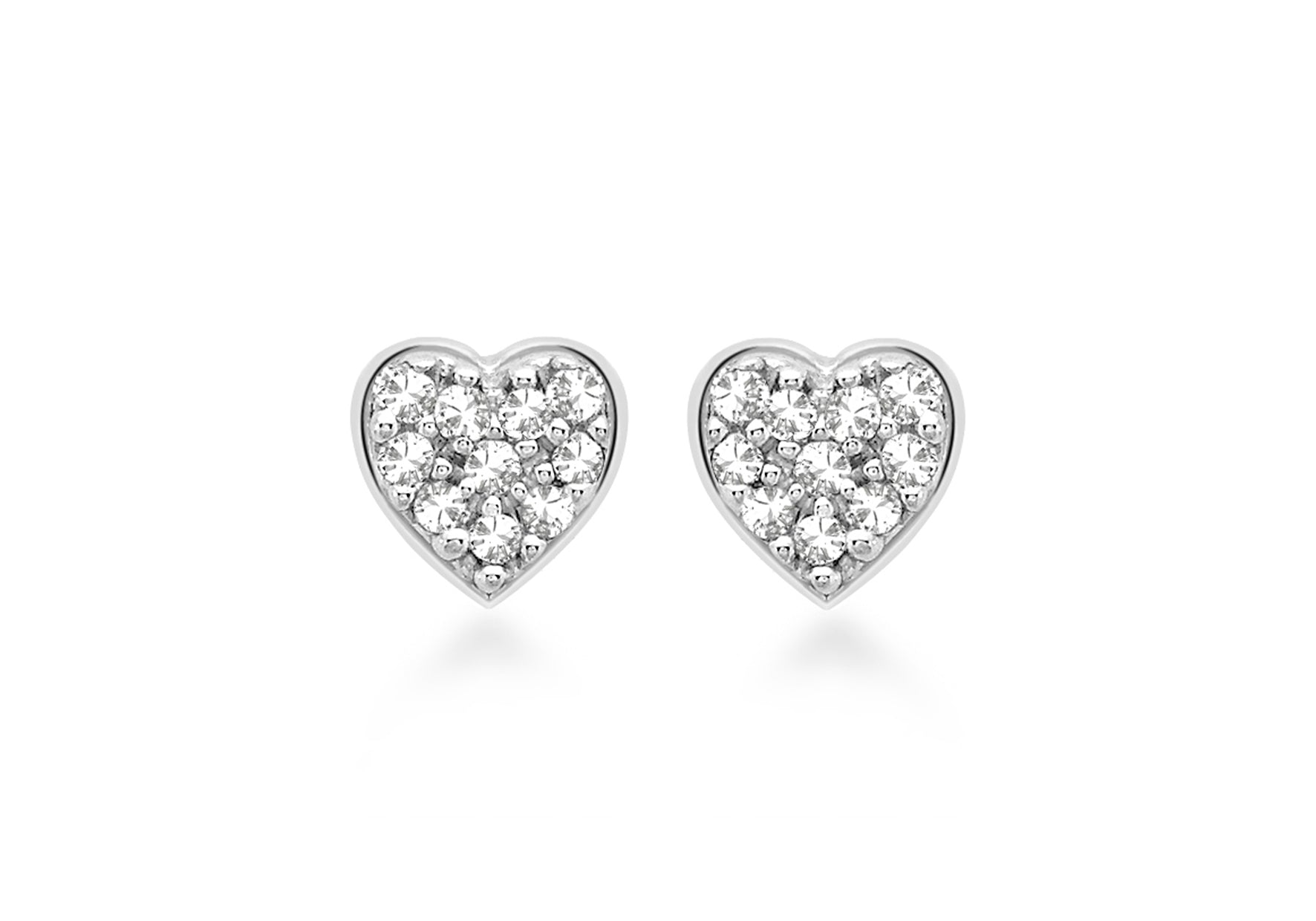 9ct White Gold 0.05t Pave Set Diamond 4mm x 4mm Heart Stud Earrings