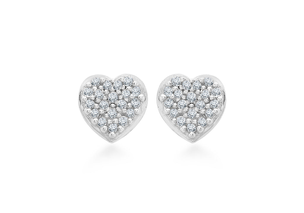 9ct White Gold 0.10ct Pave Set Diamond 6mm x 6mm Heart Stud Earrings